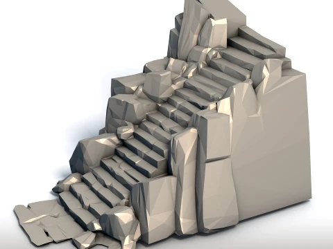 Low Poly Ladder in Stone Geometric Rock Carving Sculpture Minimalist Ascension Art 3D Print Model