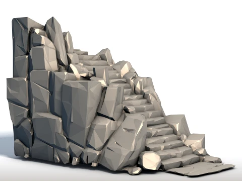 Low Poly Ladder in Stone Geometric Rock Carving Sculpture Minimalist Ascension Art 3D Print Model