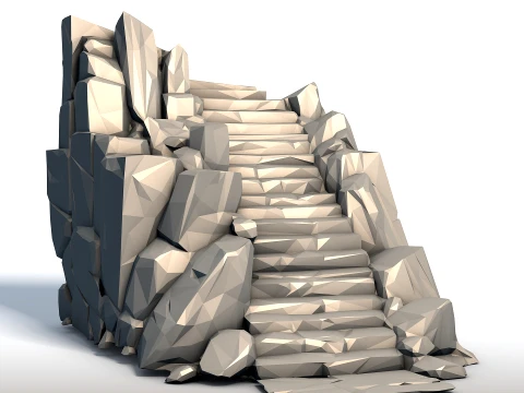Low Poly Ladder in Stone Geometric Rock Carving Sculpture Minimalist Ascension Art 3D Print Model