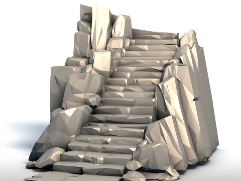 Low Poly Ladder in Stone Geometric Rock Carving Sculpture Minimalist Ascension Art 3D Print Model