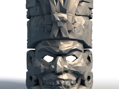 M&aacute;scara de muerte maya de baja poli Cr&aacute;neo Escultura de cr&aacute;neo azteca geom&eacute;trica Arte tribal minimalista Modelo de impresión 3D