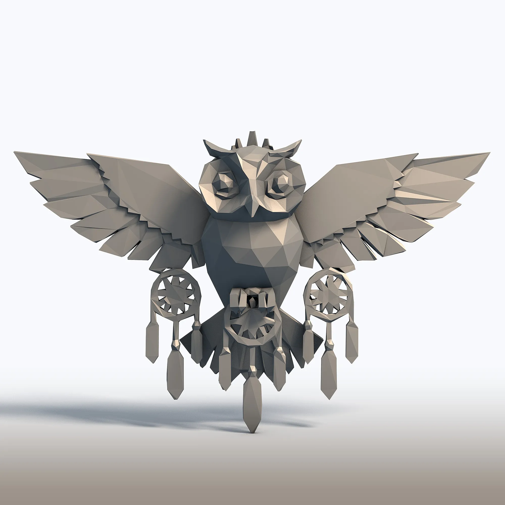 Low Poly Owl Dreamcatcher Escultura Esp&iacute;rito Nativo Americano Geom&eacute;trico Guardi&atilde;o Sagrado Modelo de Impressão 3D .c4d .max .obj .3ds .fbx .stl .blend 