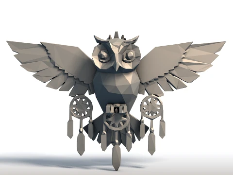 Low Poly Owl Dreamcatcher Native American Spirit Sculpture Geometric Sacred Guardian 3D Print Model
