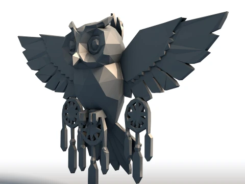 Low Poly Owl Dreamcatcher Escultura Esp&iacute;rito Nativo Americano Geom&eacute;trico Guardi&atilde;o Sagrado Modelo de Impressão 3D