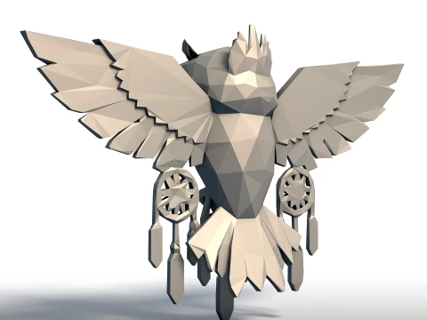 Low Poly Owl Dreamcatcher Escultura Esp&iacute;rito Nativo Americano Geom&eacute;trico Guardi&atilde;o Sagrado Modelo de Impressão 3D