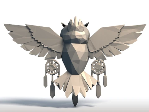 Low Poly Owl Dreamcatcher Escultura Esp&iacute;rito Nativo Americano Geom&eacute;trico Guardi&atilde;o Sagrado Modelo de Impressão 3D