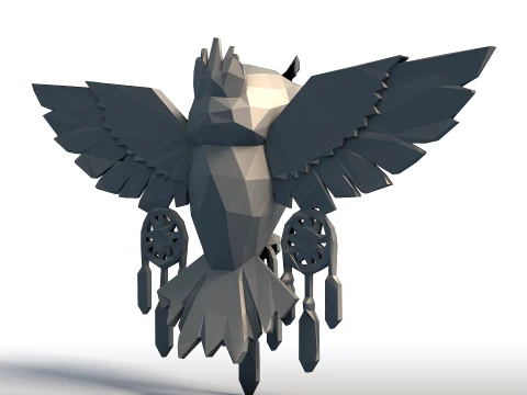 Low Poly Owl Dreamcatcher Escultura Esp&iacute;rito Nativo Americano Geom&eacute;trico Guardi&atilde;o Sagrado Modelo de Impressão 3D