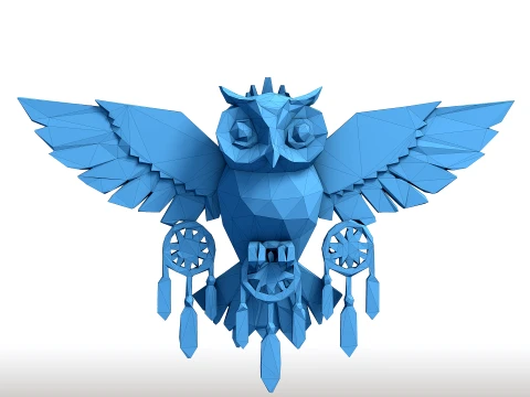 Low Poly Owl Dreamcatcher Escultura Esp&iacute;rito Nativo Americano Geom&eacute;trico Guardi&atilde;o Sagrado Modelo de Impressão 3D