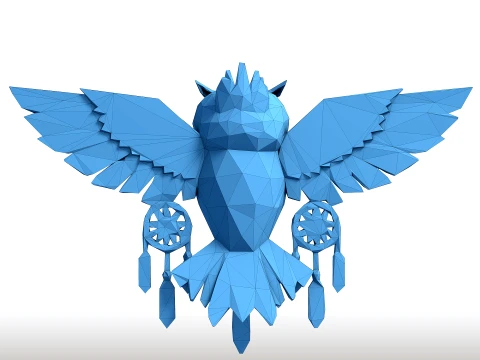 Low Poly Owl Dreamcatcher Escultura Esp&iacute;rito Nativo Americano Geom&eacute;trico Guardi&atilde;o Sagrado Modelo de Impressão 3D