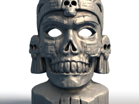 Mayan Death Mask Skull Jade Inlaid Skull Sculpture Ancient Underworld Deity Bust 3D Print Model
