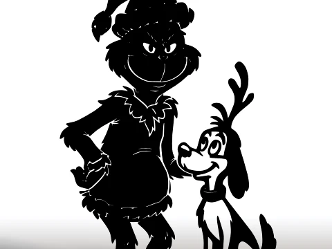 Grinch und Hund Silhouette Weihnachtsduo Wandkunst Dr. Seuss inspirierte Weihnachtsdekoration 3D Druckmodell