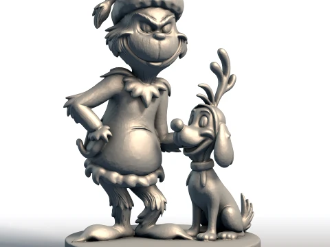 Grinch und Hund Weihnachtscharakter-Set zum Ausdrucken, Weihnachtsdekoration im Dr. Seuss-Stil 3D Druckmodell