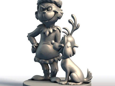 Grinch and Dog Christmas Character Set Printable Dr Seuss Style Holiday Decor 3D Print Model