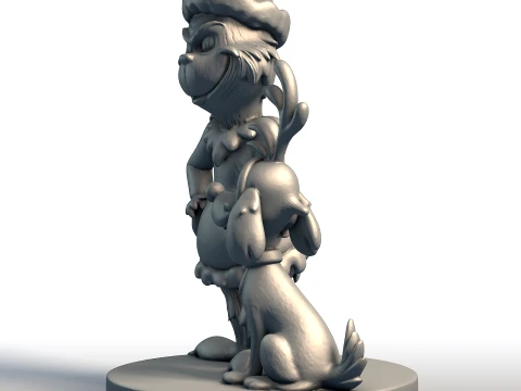 Grinch and Dog Christmas Character Set Printable Dr Seuss Style Holiday Decor 3D Print Model