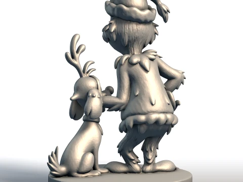 Grinch and Dog Christmas Character Set Printable Dr Seuss Style Holiday Decor 3D Print Model