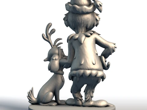 Grinch and Dog Christmas Character Set Printable Dr Seuss Style Holiday Decor 3D Print Model
