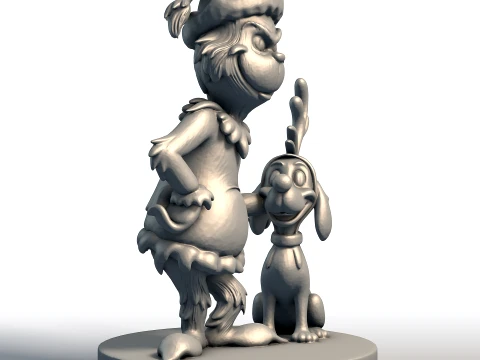 Grinch and Dog Christmas Character Set Printable Dr Seuss Style Holiday Decor 3D Print Model