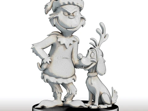 Grinch and Dog Christmas Character Set Printable Dr Seuss Style Holiday Decor 3D Print Model