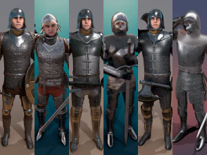 Набор средневековых рыцарей - 2 3D Модель