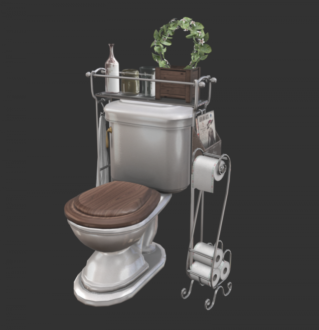 toilet wc with wooden tablet decorations and toilet paper holder 3D Model .c4d .max .obj .3ds .fbx .stl .blend 