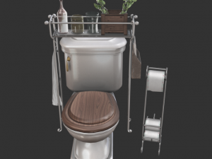toilet wc with wooden tablet decorations and toilet paper holder 3D Model