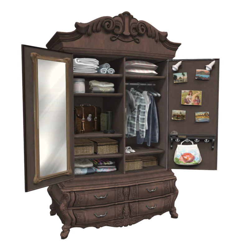 wardrobe dresser open furnisced 3D Model .c4d .max .obj .3ds .fbx .stl .blend 