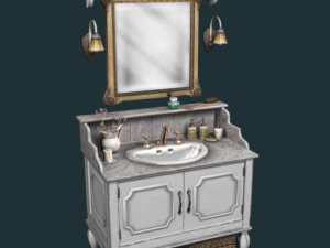 Шкаф для ванной комнаты с белой мебелью 3D Модель