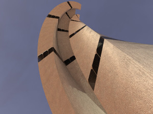 sci fi tower concrete and windows 2 3D Model