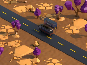 pemandangan gurun poli rendah ditambah bus Model 3D