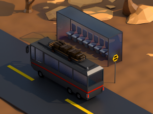 low poly desert scene plus bus Model 3D
