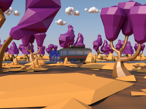 low poly desert scene plus bus Model 3D