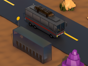 low poly desert scene plus bus Model 3D