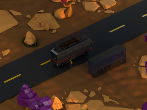 low poly desert scene plus bus Model 3D