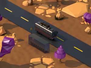 low poly desert scene plus bus Model 3D