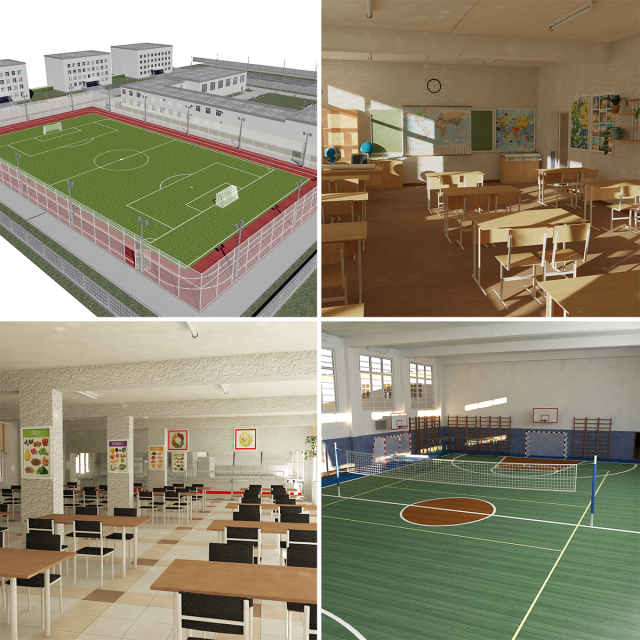 school scene 3D Model .c4d .max .obj .3ds .fbx .stl .blend