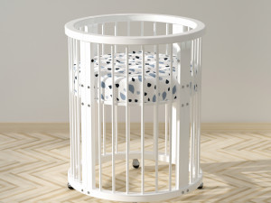 baby bed white modern round crib in scandinavian style 3D Modell