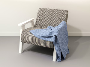 ozy comfortable chair with a knitted blanket Model 3D