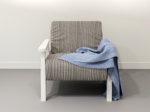 ozy comfortable chair with a knitted blanket Model 3D