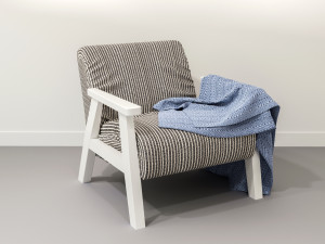 ozy comfortable chair with a knitted blanket Model 3D