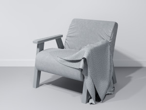 ozy comfortable chair with a knitted blanket Model 3D