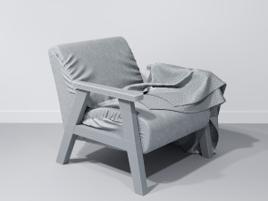 ozy comfortable chair with a knitted blanket Model 3D