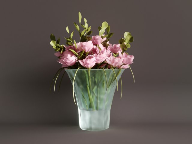 glass vase with gentle pink flowers 3D Модель .c4d .max .obj .3ds .fbx .stl .blend