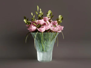 szklany wazon z delikatnymi r&oacute;żowymi kwiatami Model 3D