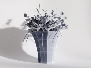 glass vase with gentle pink flowers 3D Модель