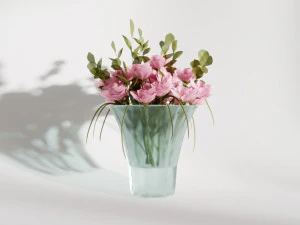 glass vase with gentle pink flowers 3D Model