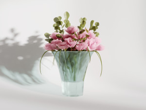glass vase with gentle pink flowers 3D Модель