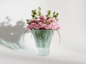 glass vase with gentle pink flowers 3D Model