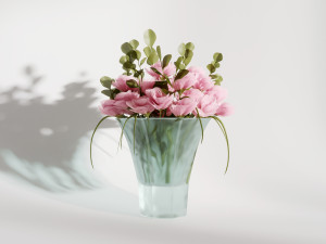 glass vase with gentle pink flowers 3D Модель