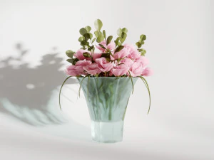 glass vase with gentle pink flowers 3D Model