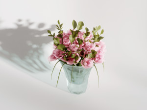 glass vase with gentle pink flowers 3D Модель